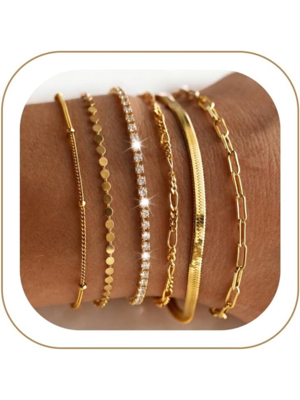 Dainty Gold Bracelet Set for Women - Waterproof, Non-Tarnish Layered Chains